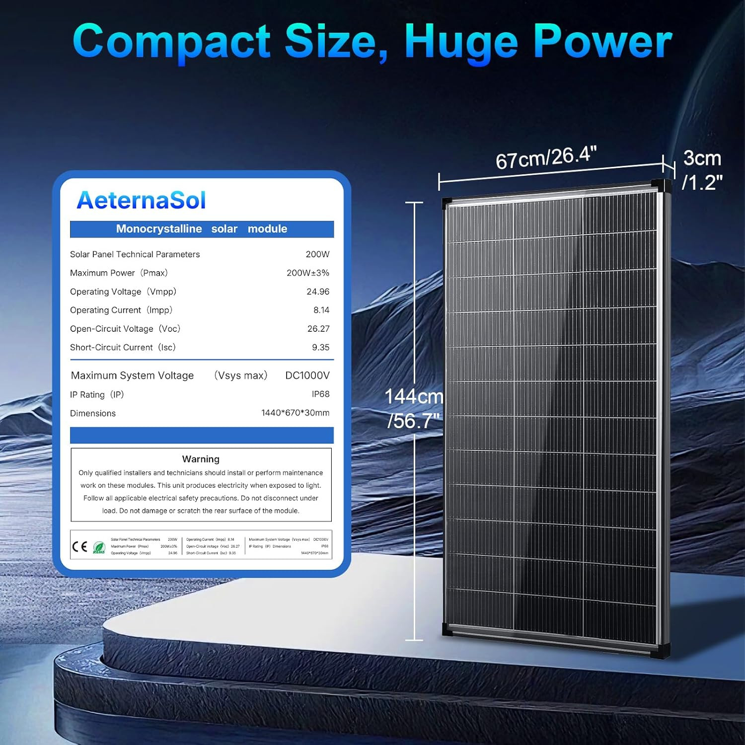 400W Bifacial Solar Panels, 2x200W High-Efficiency Monocrystalline Modules