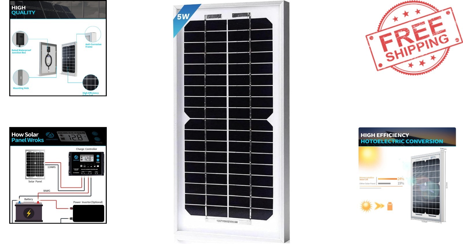 5W Solar Battery Maintainer – Waterproof 12V Trickle Charger for All Vehicles