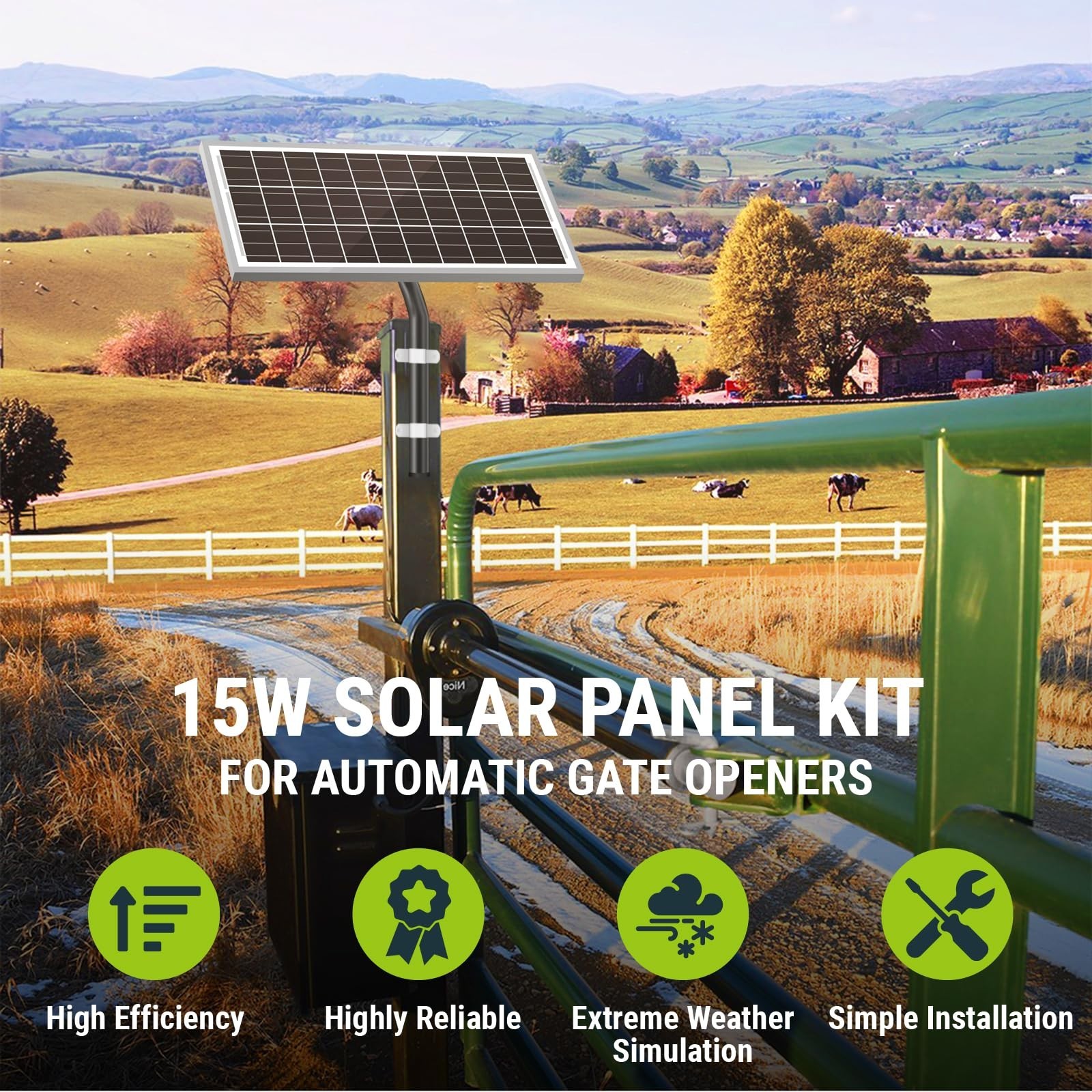 15W 12V Solar Panel for Automatic Gate Openers, Charger Kit & Mounting Tools