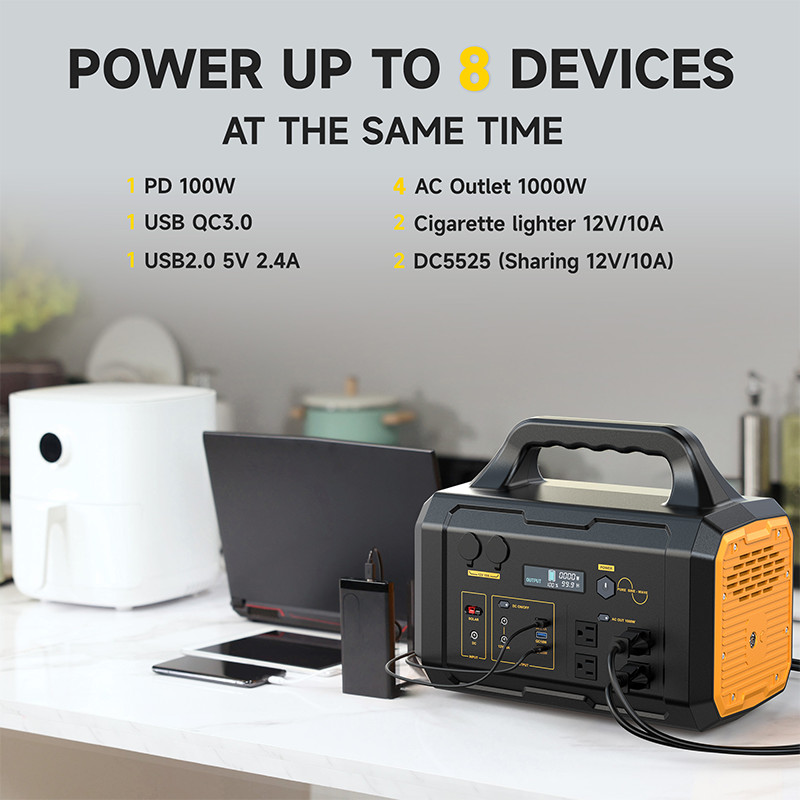 Portable Solar Generator 1024Wh 1000W Power Station+200W Waterproof Solar Panel