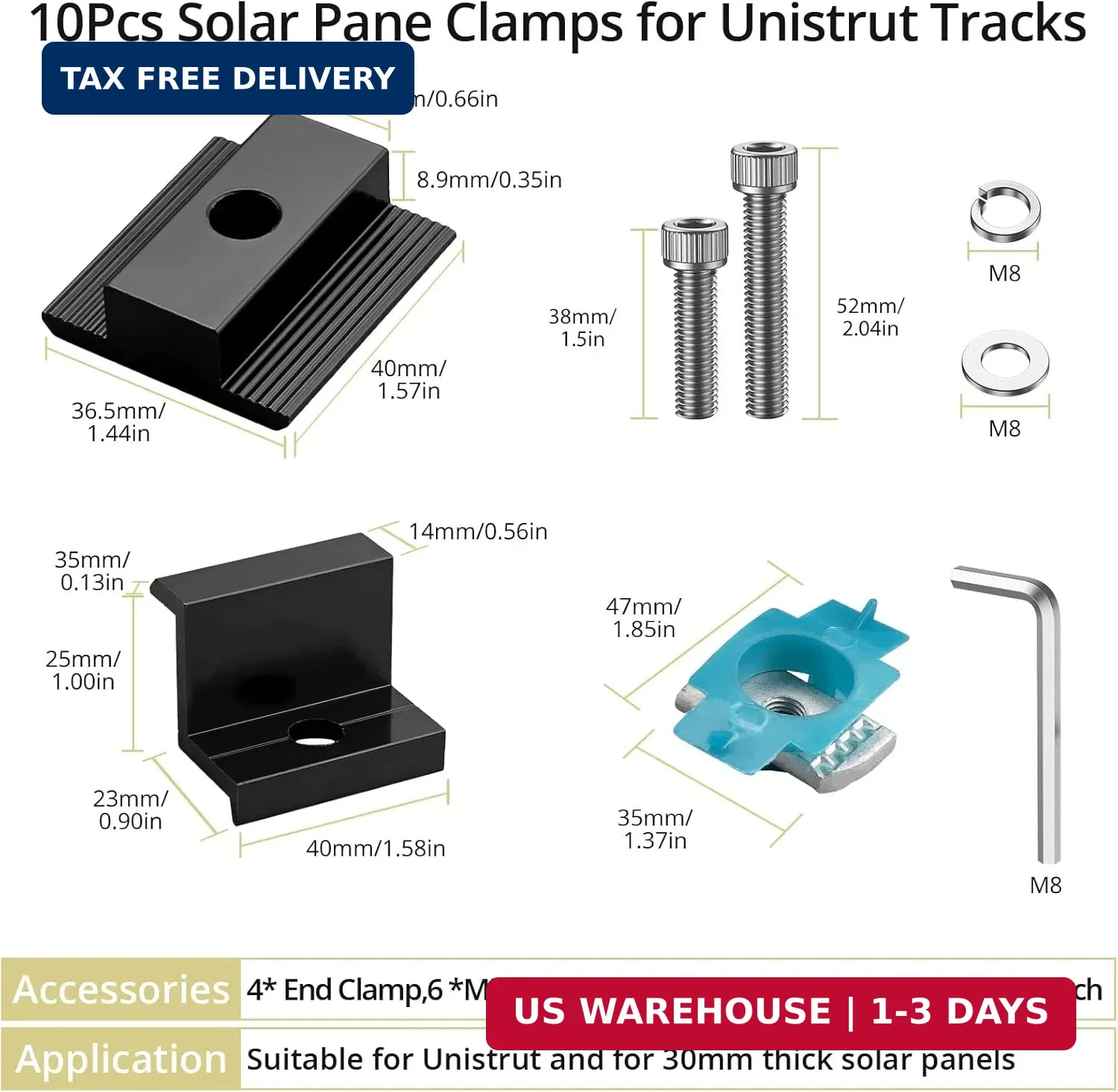 Anbte 10 PCS Solar Panel Mounting Brackets for Unistrut, Aluminium 30mm 6 x T-Sh