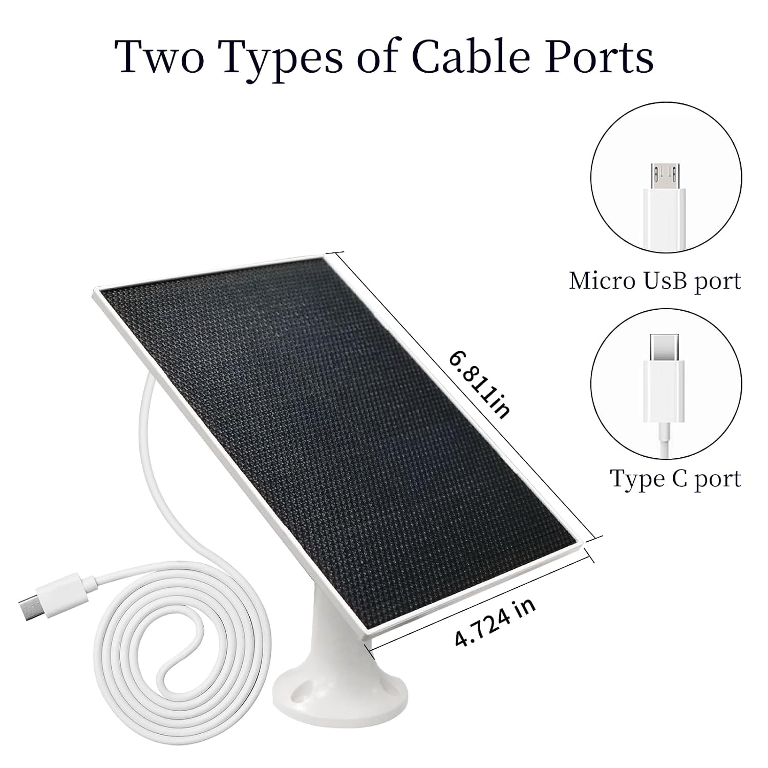 4W White Waterproof Solar Panel Charger for Security Camera Type C Micro USB