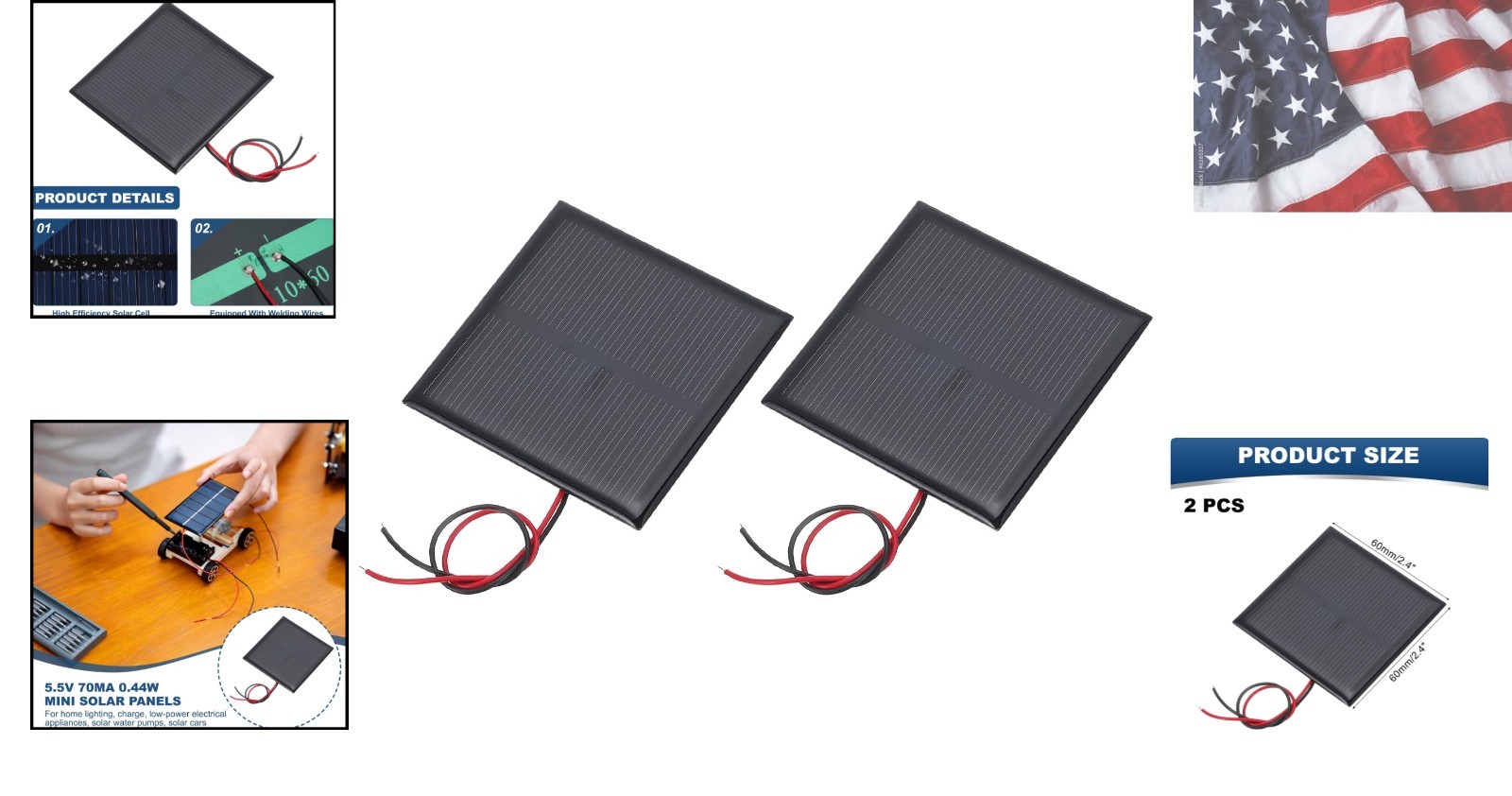 2 Pcs 5.5V 0.44W 70mA Mini Solar Panels, Small Polycrystalline Solar Cell Pan…