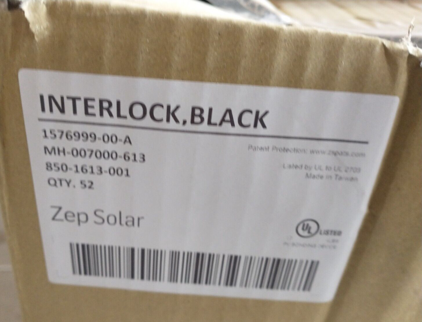 Box of 52, Zep Solar 8″ Long Black Solar Panel Interlock MH-007000-613