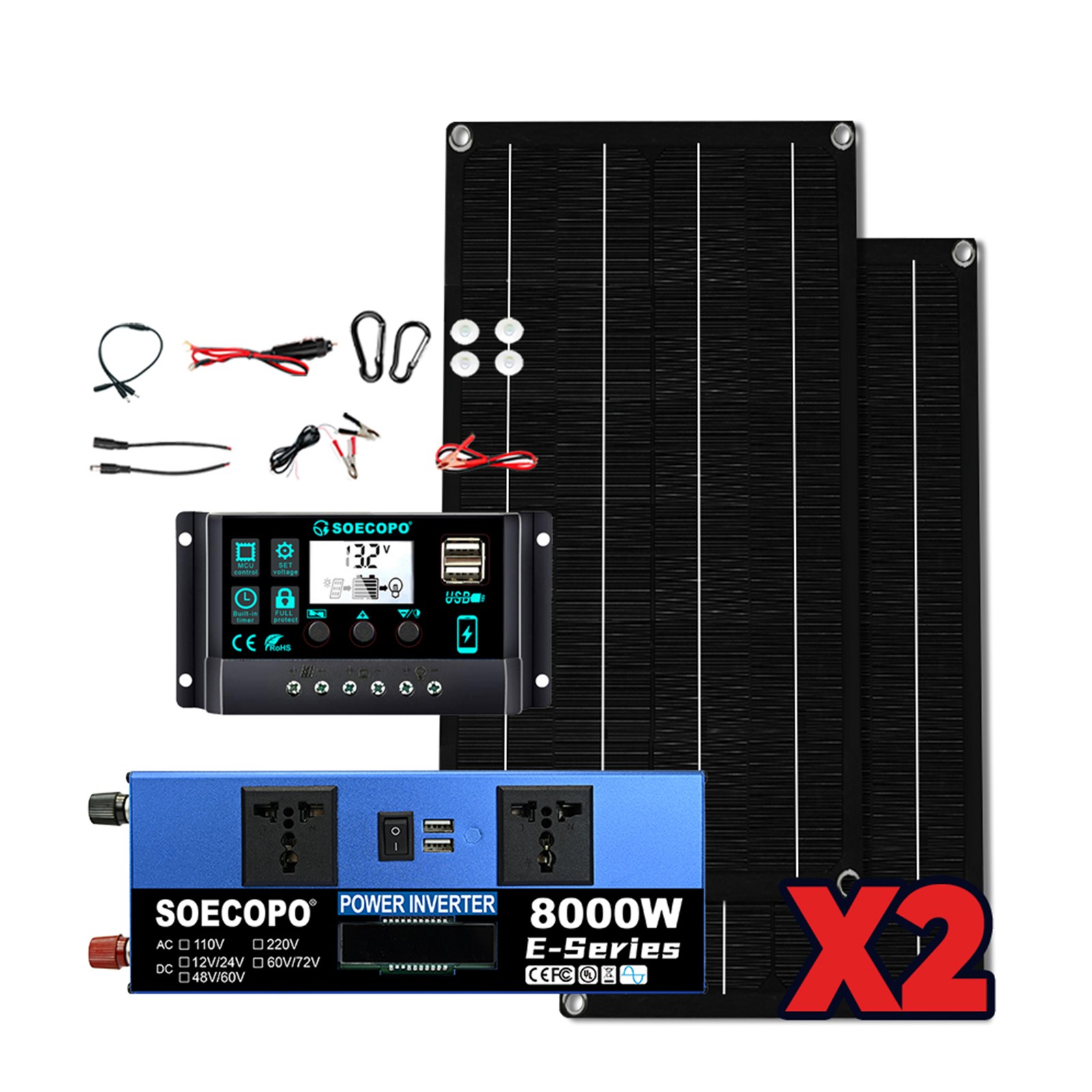 8000W Solar Generator Kit + 2 Rugged Solar Panels + 100A Controller