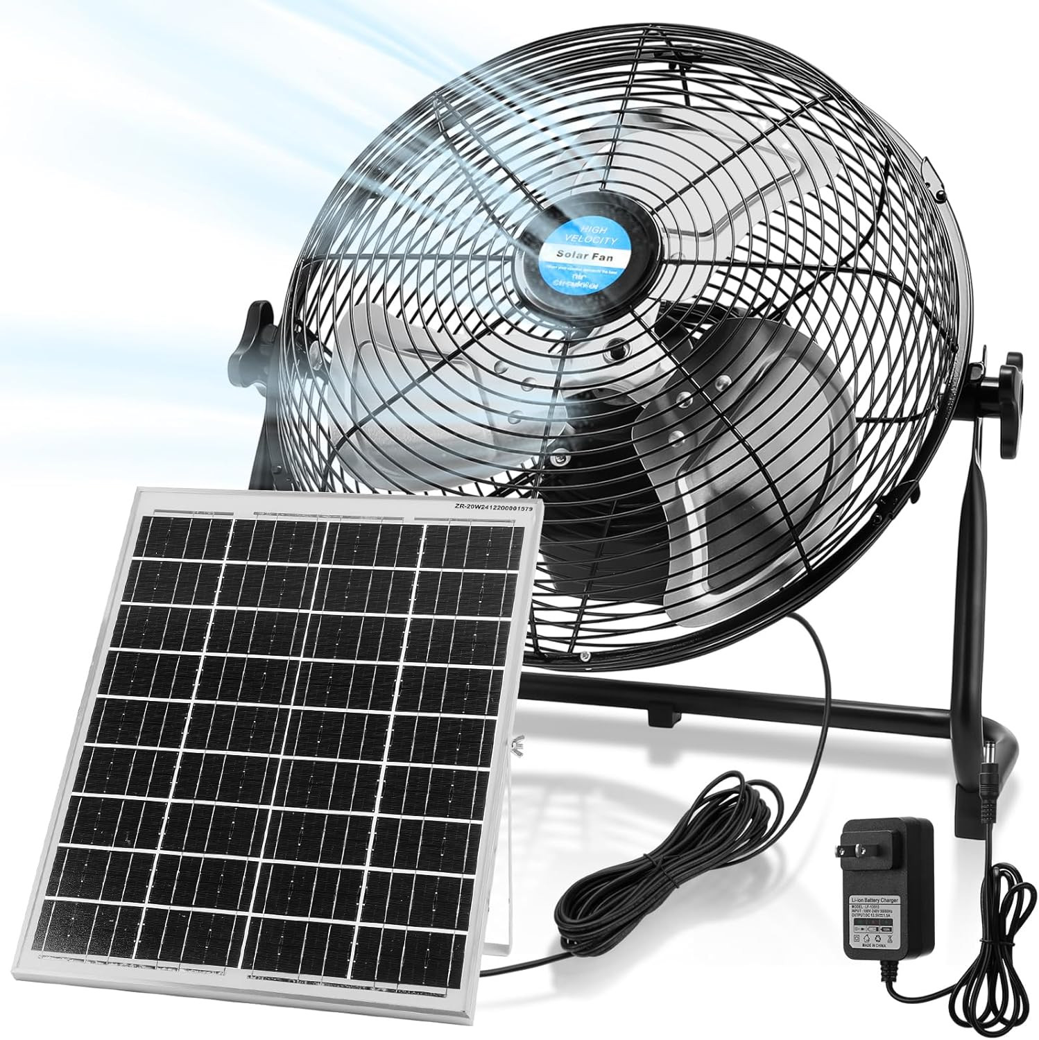 14 Inch Solar Panel Powered Fan, 2 in 1 Solar Panel or AC Charger Powered Fan 12