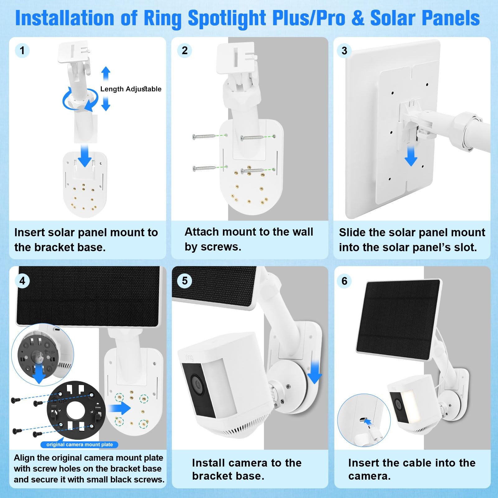 6W Solar Panel with Camera Mount for Ring Spotlight Cam Plus/Pro Battery, Rin…