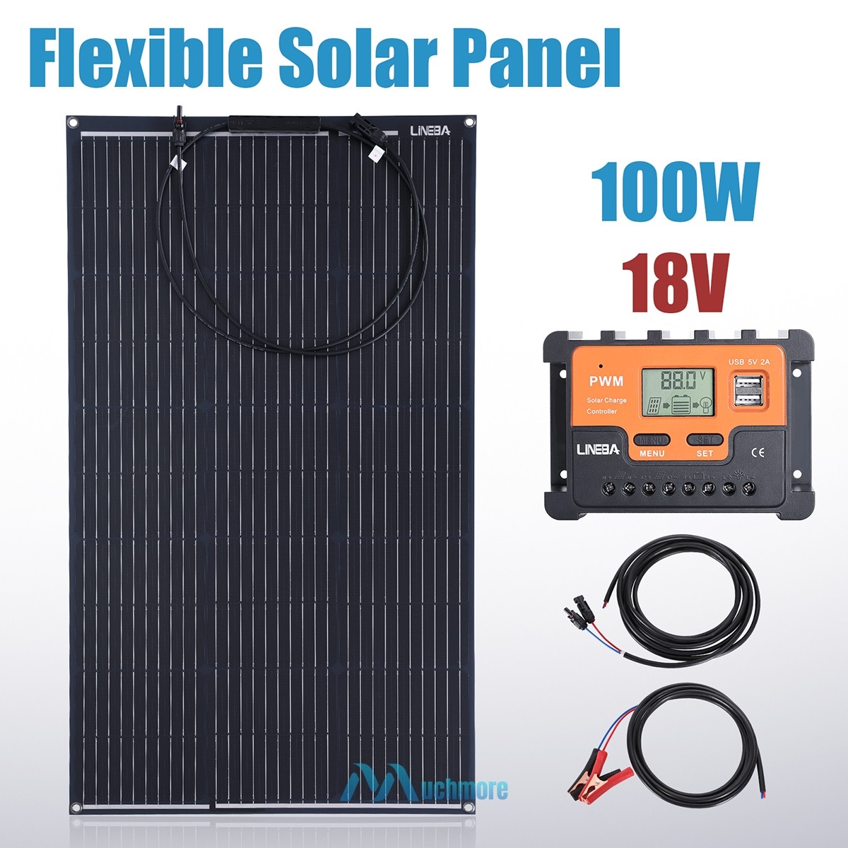 100W ETFE Flexible Solar Panel Mono w/ PWM Controller for RV Boat Roof Off Grid