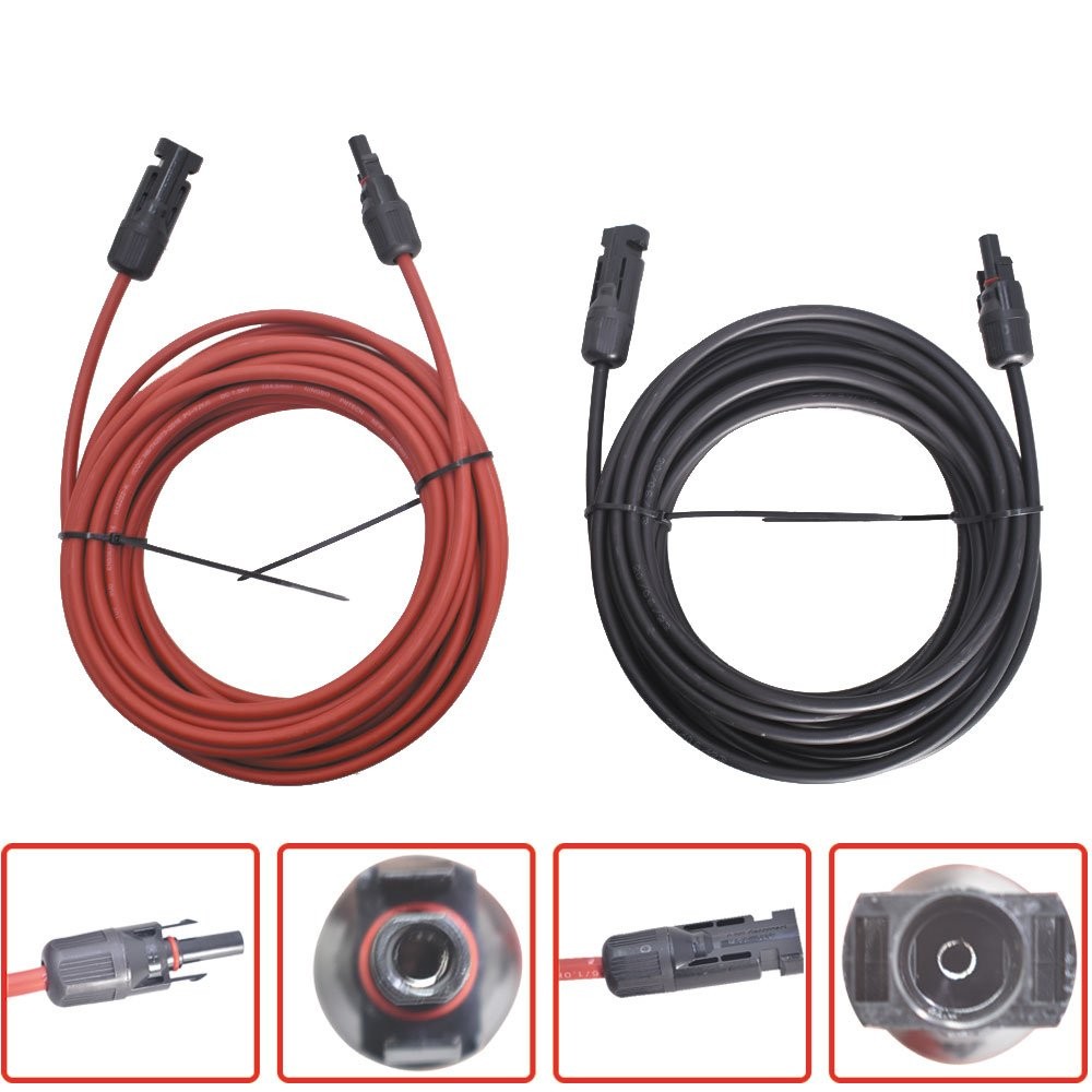 1 Pair 30 Feet 12 AWG Black + Red Wire Connector Solar Panel Extension Cable