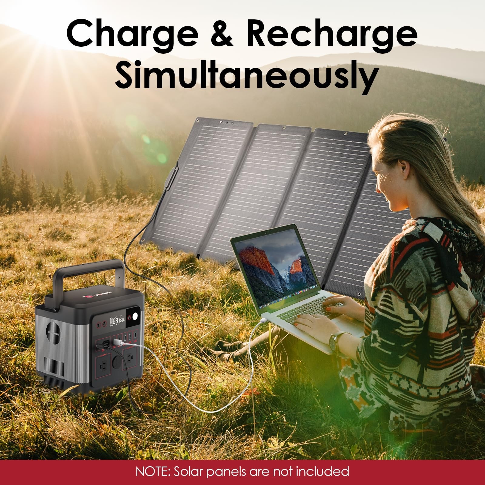 Portable Power Station 974.4Wh Solar Generator, 1200W (Peak 2400W) LiFePO4 Batte