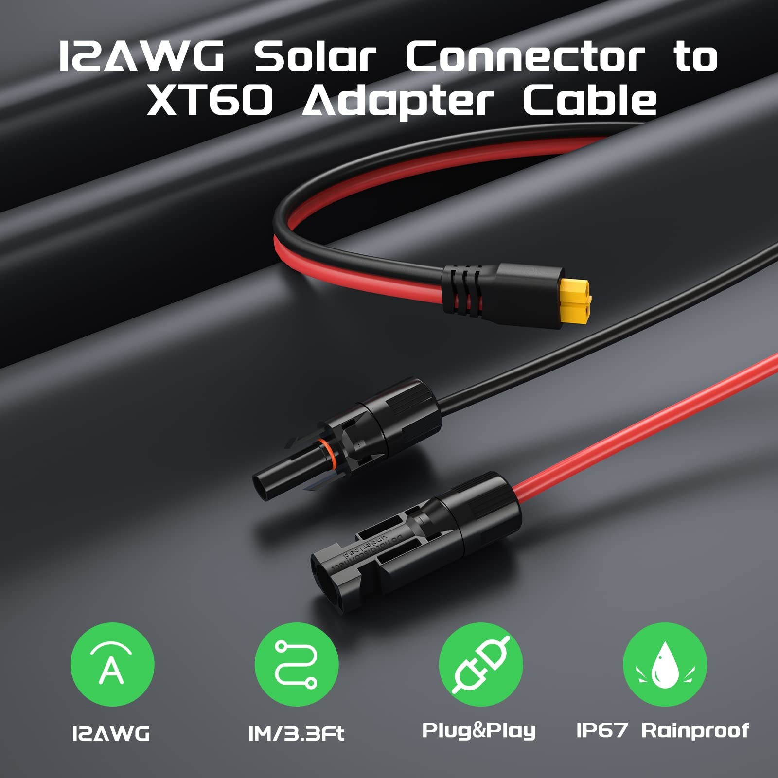 Solar to XT60 Charge Extension Cable 12AWG 3.3Ft Solar Connector to XT60 Adap…