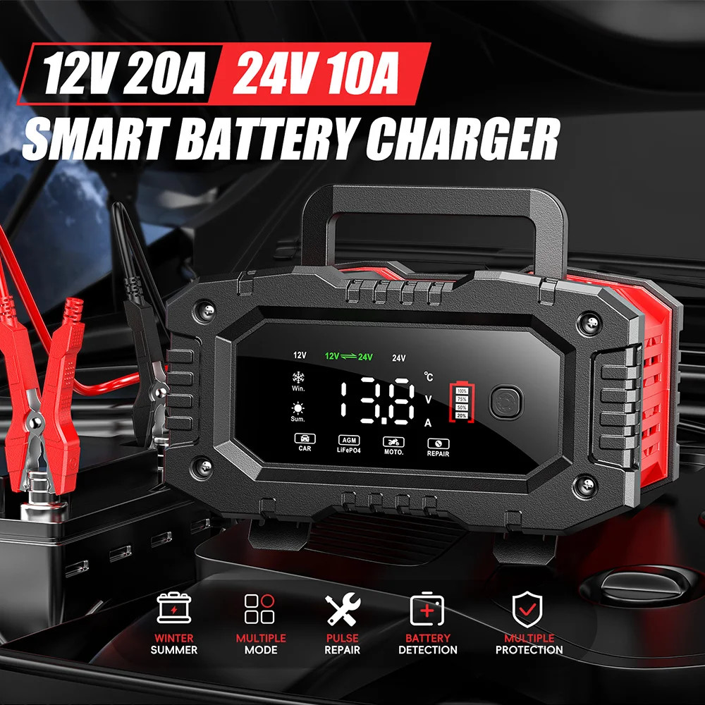 12V 24V FOXSUR FPT200 FPT100 Car Battery Charger for Moto for Truck Battery Repa