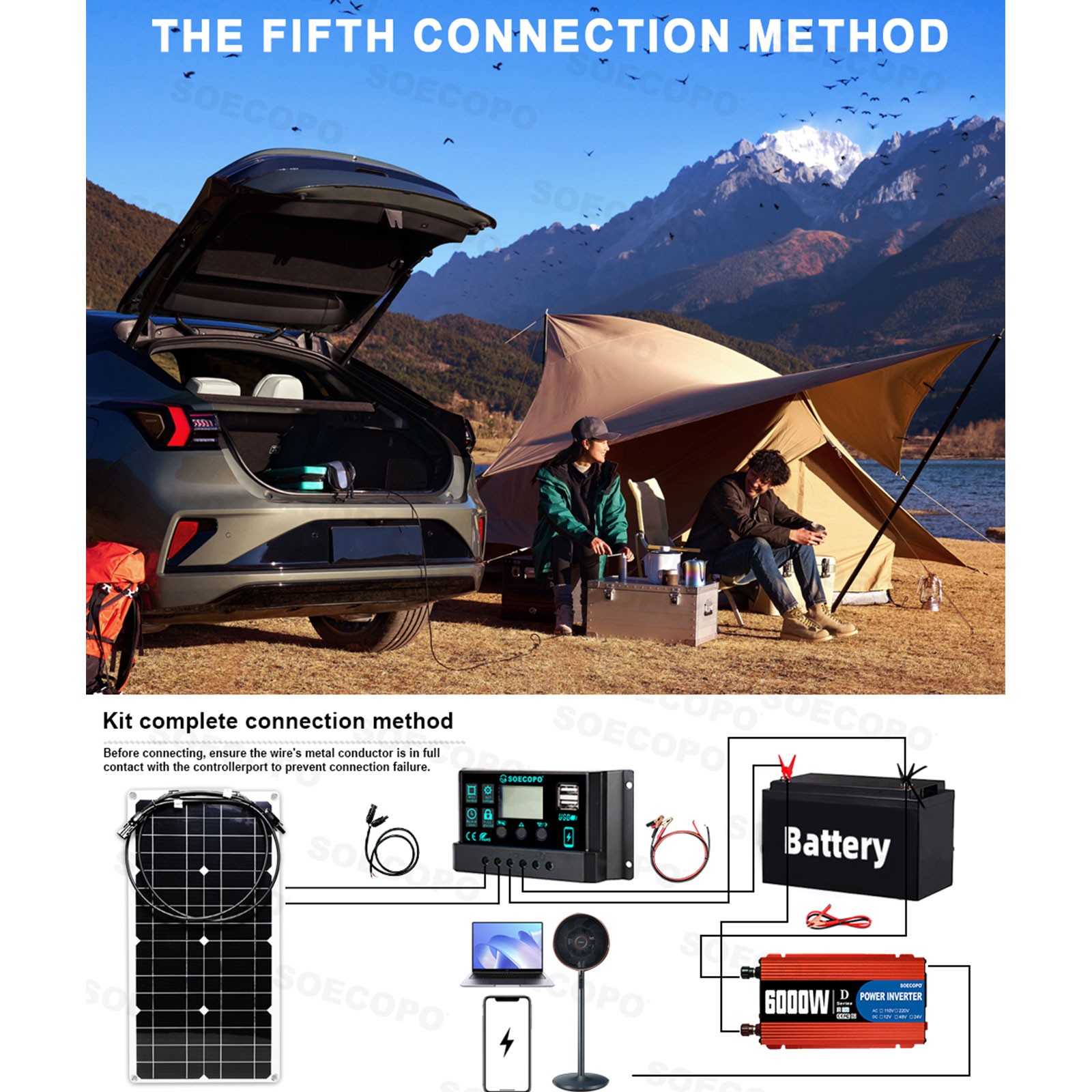 SOECOPO 6000W Solar System Kit Flexible Panel 100A Controller, 12V DC to 110V
