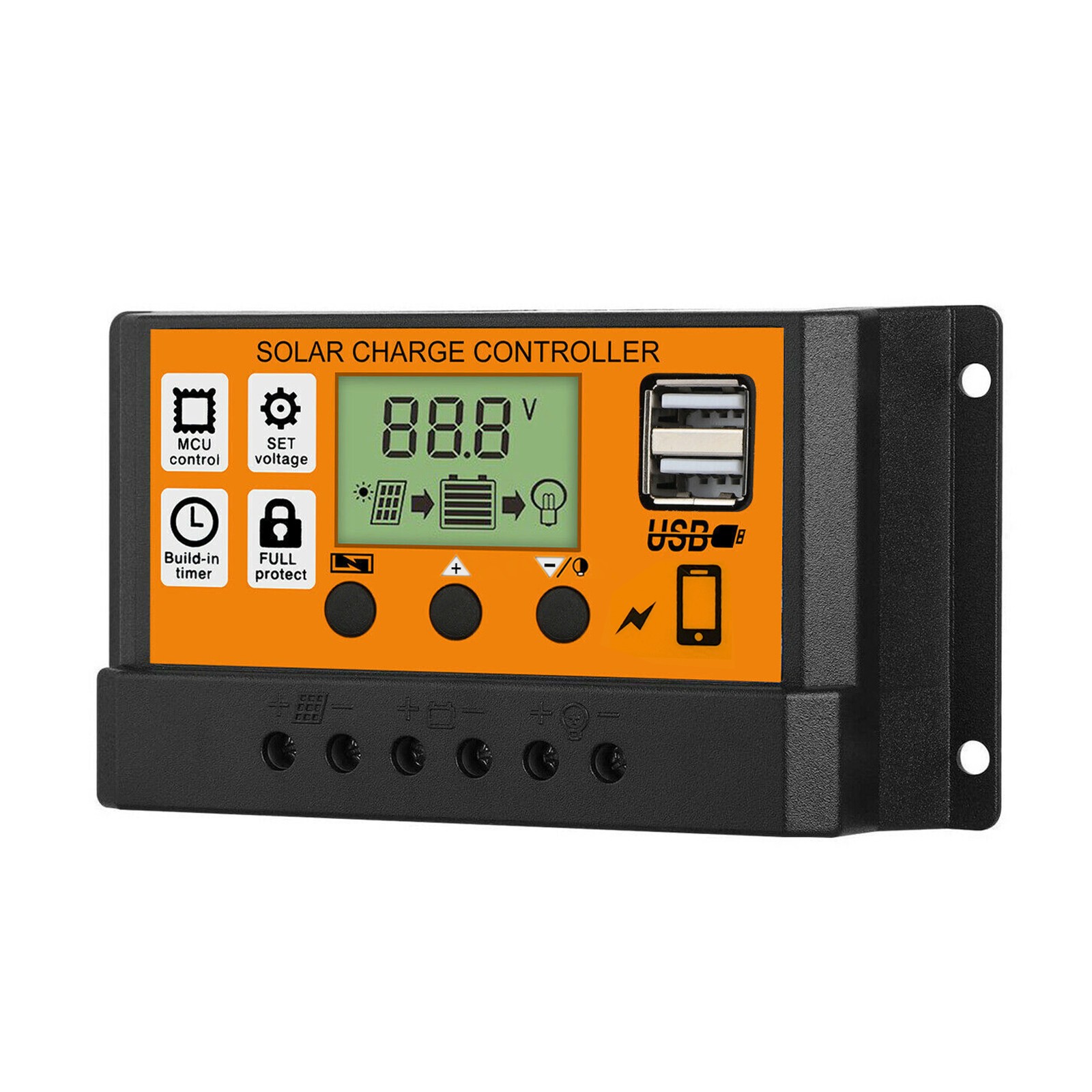 10-90A Solar Panel Regulator Battery Charge Controller LCD Auto Dual USB 12V/24V