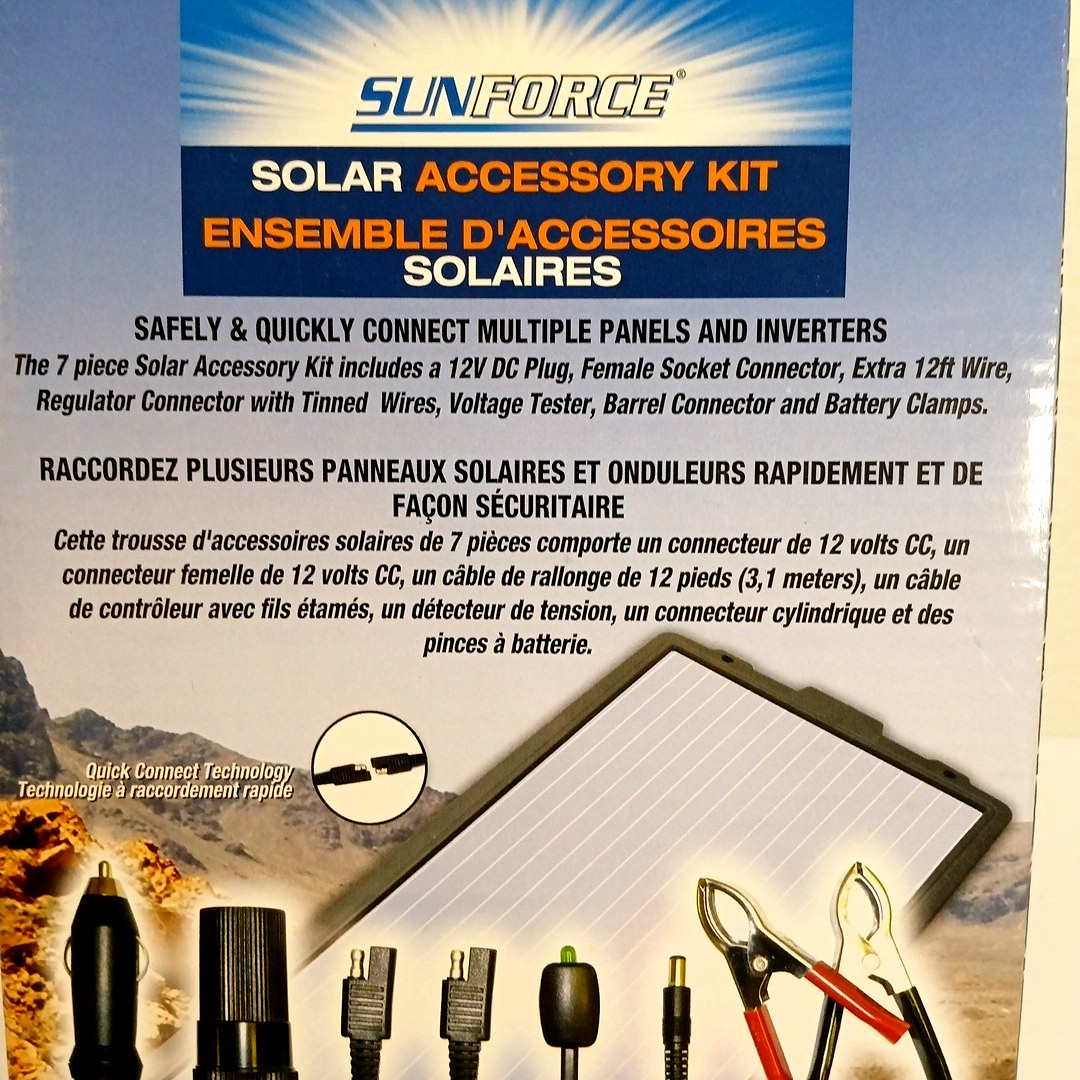 Sunforce 7 Piece Solar Accessory Kit 12V DC Plug Battery Clamps Inverters