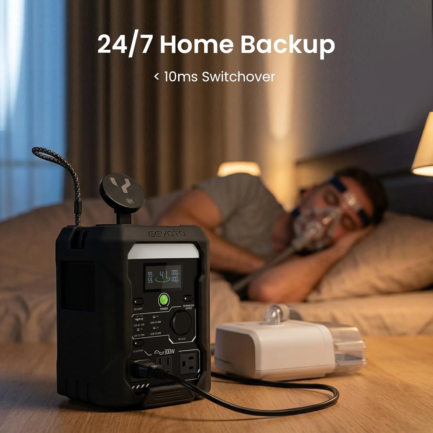 Portable Power Station 256Wh LiFePO4 Battery 300W AC Outlets Wireless Charging