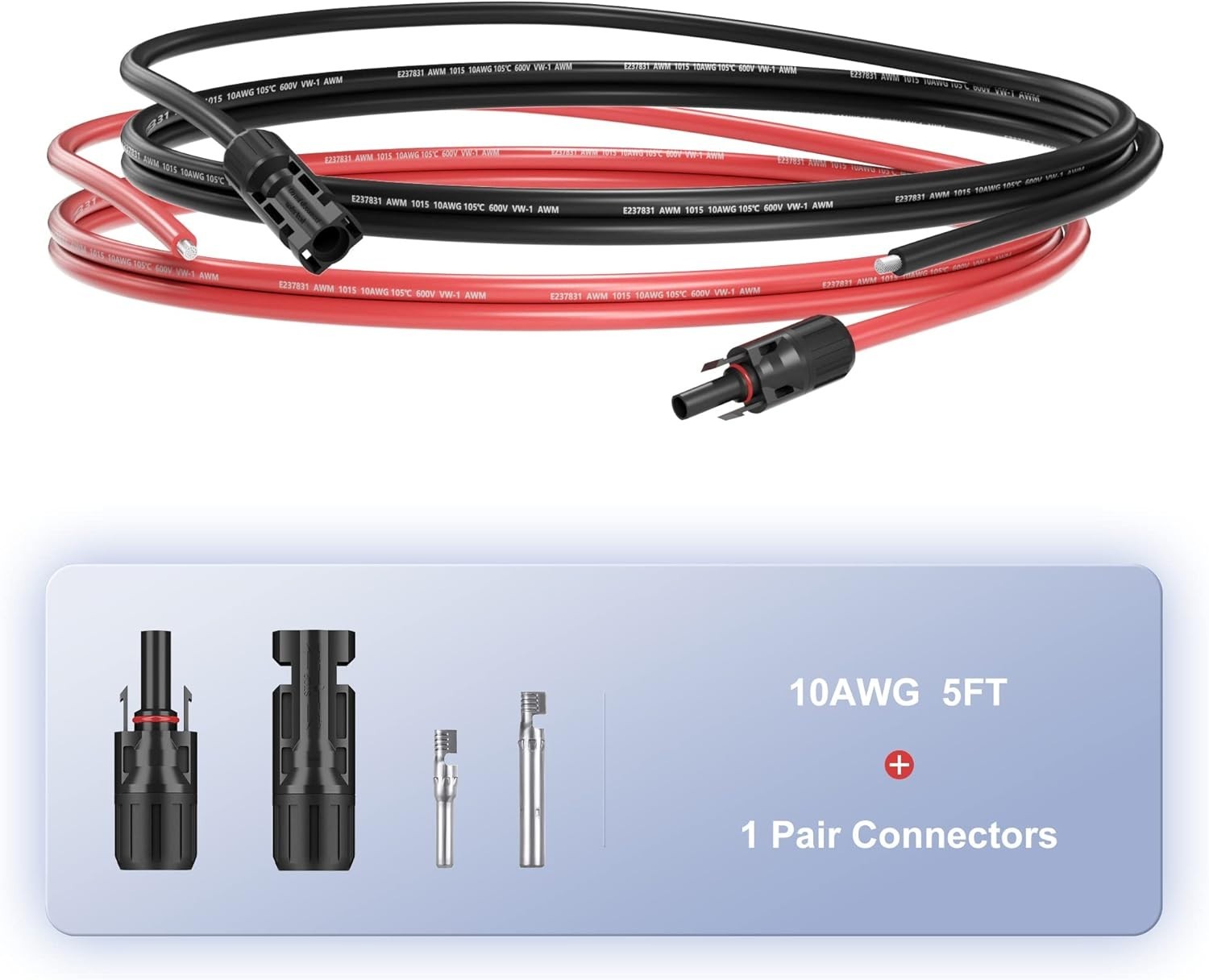 True Silicone Wire 10AWG Solar Panel Extension Cable Connectors Black + Red