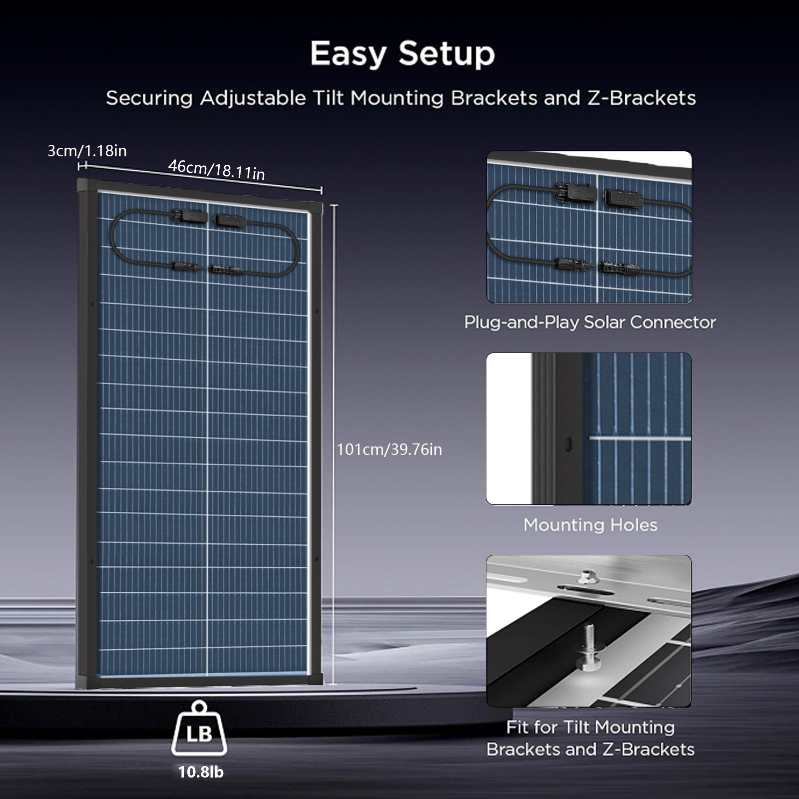 AeternaSol 100W Bifacial Solar Panel Mono N-Type Battery Home Roof RV Off Grid