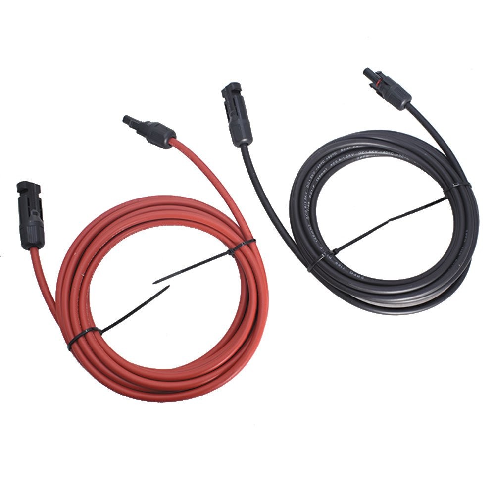 LABLT 10 AWG 15 FT 1 Pair Solar Panel Extension Cable Wire Connector Black + Red