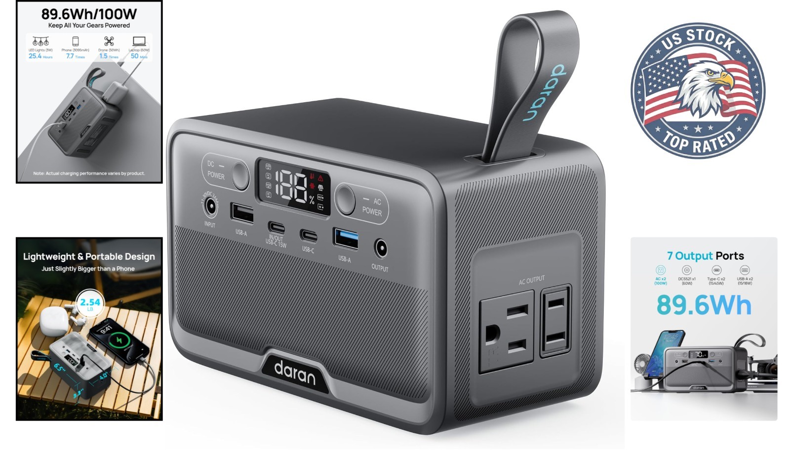 Lightweight 89.6Wh Portable Power Station with 7 Outputs for Camping & Home