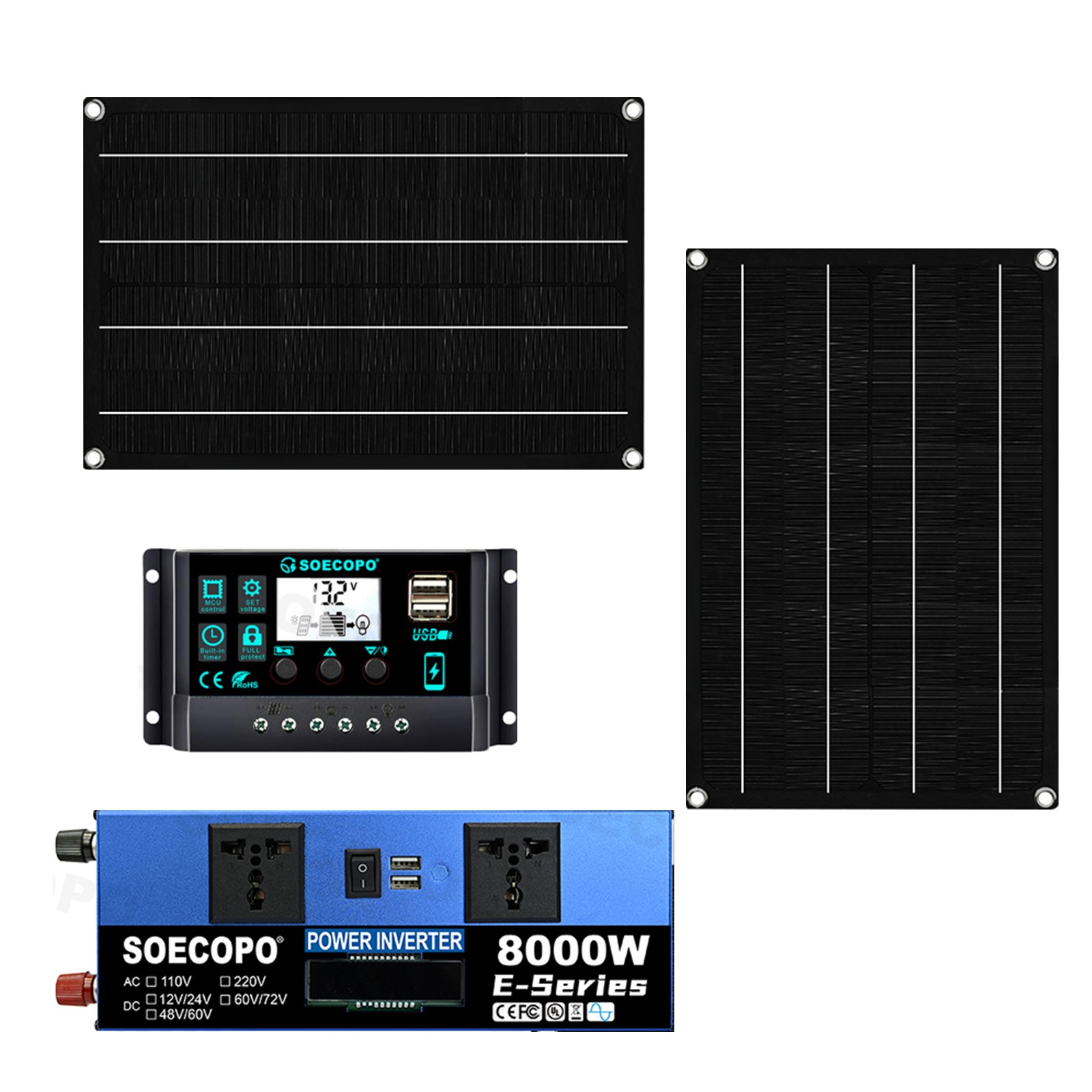 8000W Solar Generator Kit Inverter + 2 Rugged Solar Panels + 100A ControllerQp