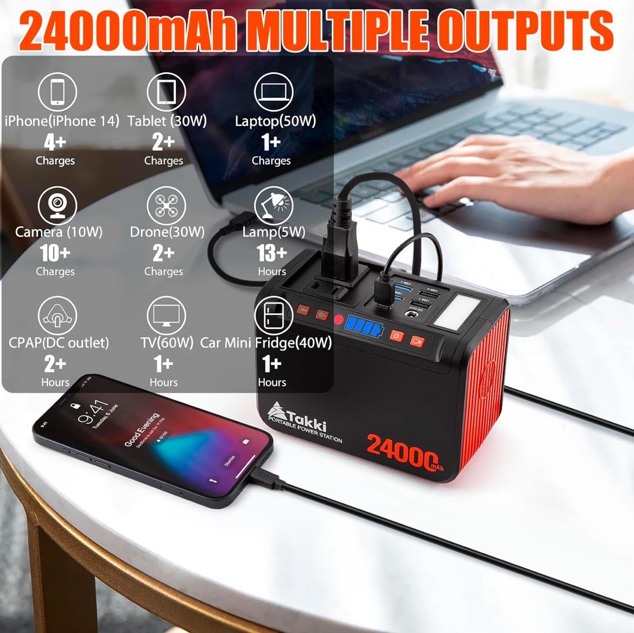 Takki 88.8Wh Portable Power Station Lithium Battery Solar Generator Power Bank
