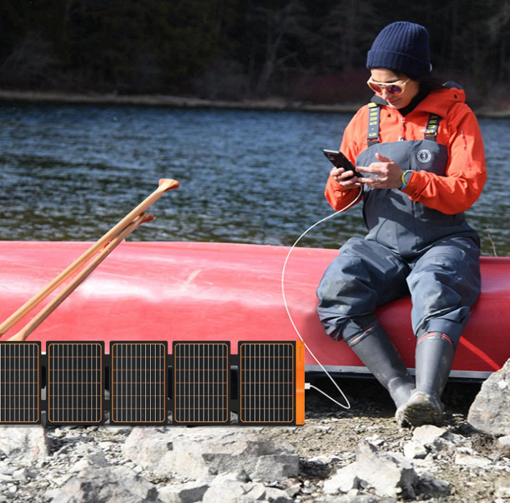 60W solar charger, USB-C PD3.0, USB-A QC3.0, DC, foldable, IP67 waterproof