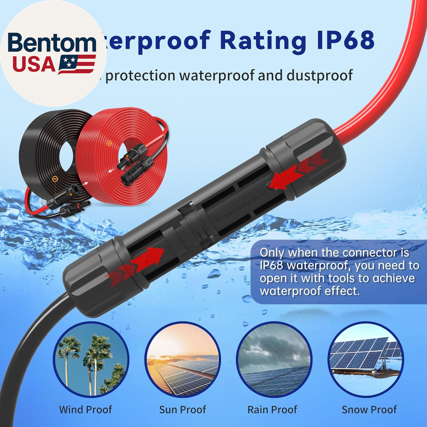 Solar Extension Cable 10AWG 6Mm² 100FT PV Wire 10Gauge Adaptor Panels Cables wit