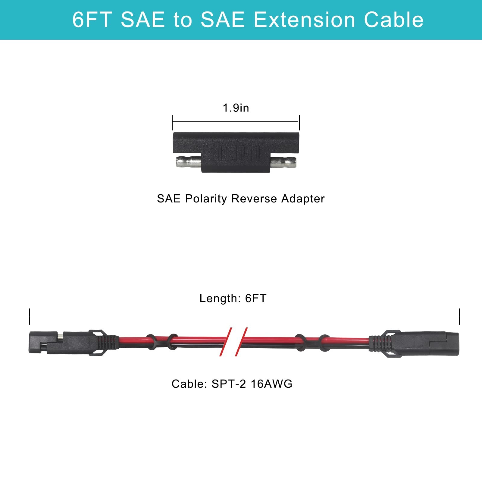 SAE 16AWG Heavy Duty 6FT Battery Charger Extension Cord with Quick Disconnect SA