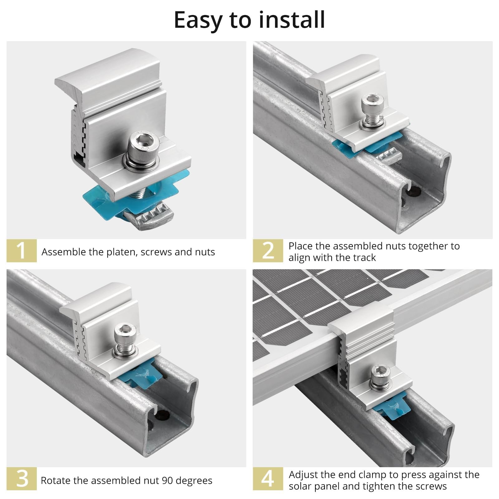 10pcs Adjustable Solar Panel End Clamp for Unistrut, 30-50mm Aluminum Solar P…