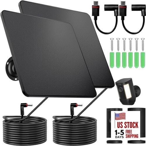 Solar Panel for Ring Camera, 2 Pack 5W Solar Ring Solar Charger Black 2P