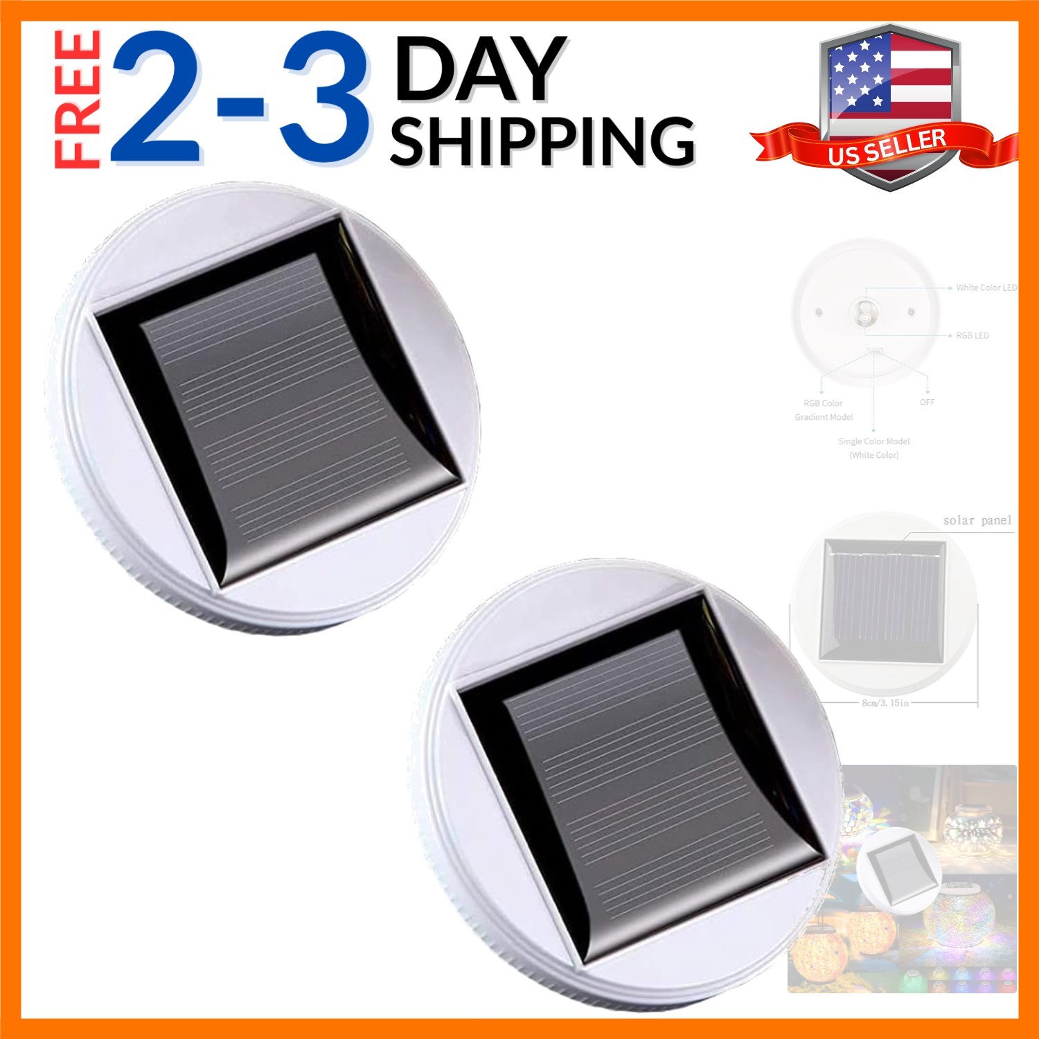 2 Pack Solar Panel Top Replacement for Table Lights, Color Changing Solar Mos…