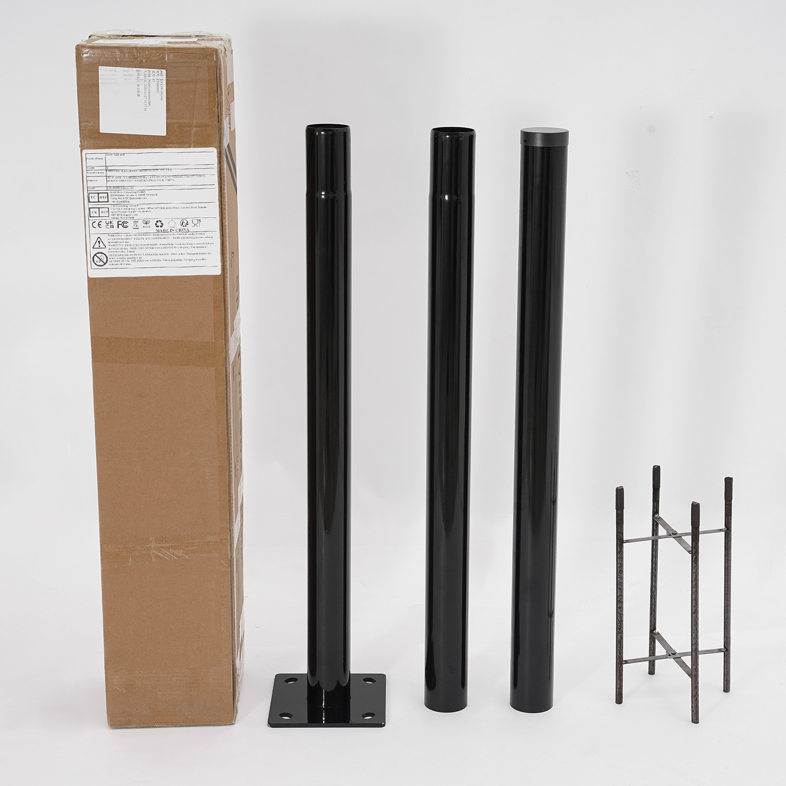 3m/10ft Black Galvanized Steel Parking Lot Lighting Post W/ Ground Cage Outdoor