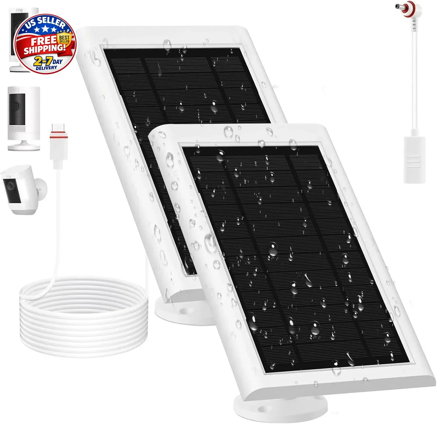 Solar Panel for Ring Camera(2nd Generation), 2 Pack 5W Solar Panel with 10FT/3M