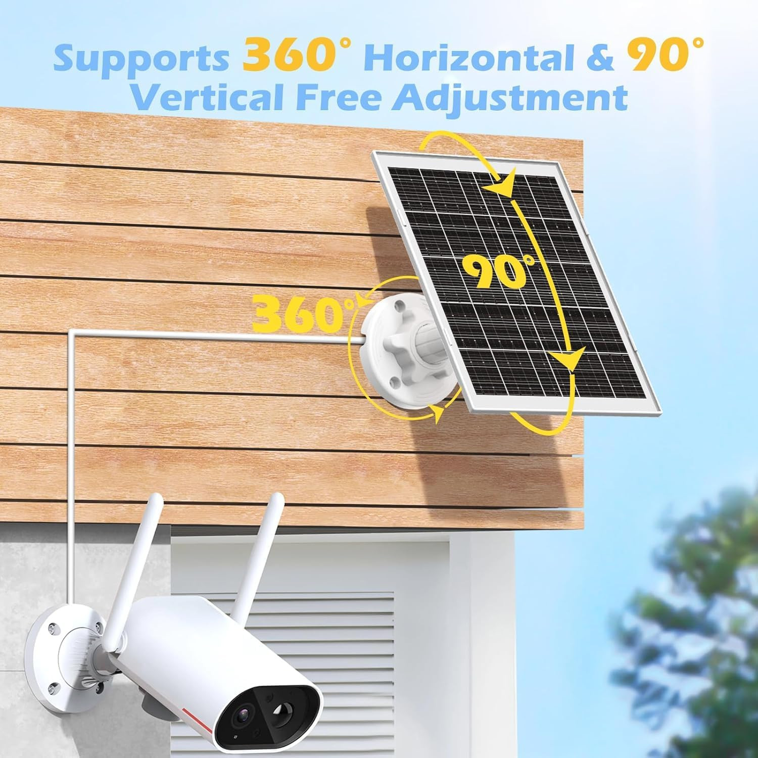 8W Solar Panel Charger for Outdoor Security Cameras, with Micro USB/USB-C and DC