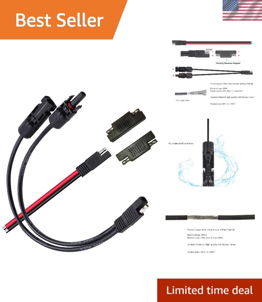 10AWG Tinned Copper Solar Cable with Polarity Adapters for Easy Connectivity