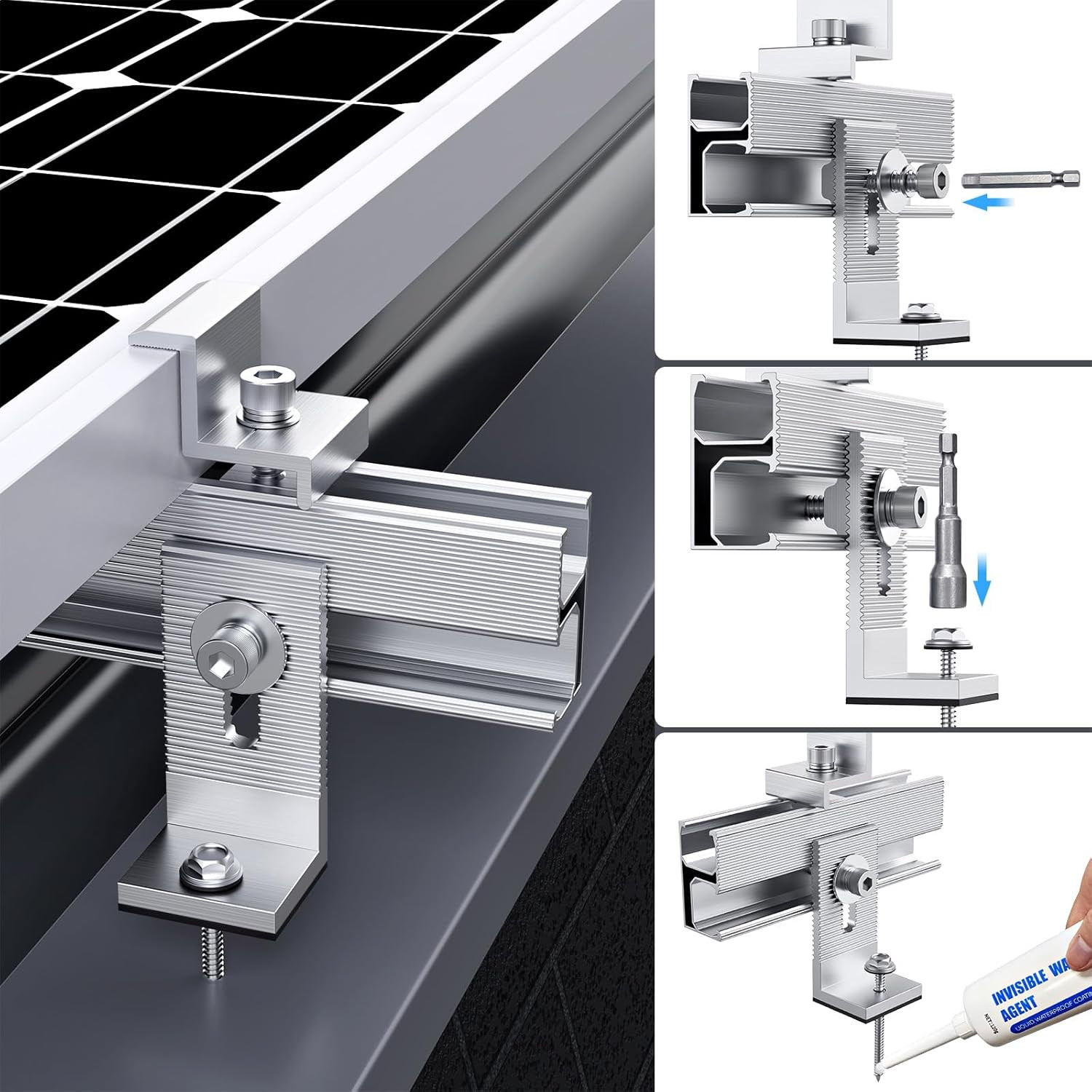 Solar Panel Mounting Bracket Kit, 10Pcs Upgraded Longer Stronger 6 Inch Rails So