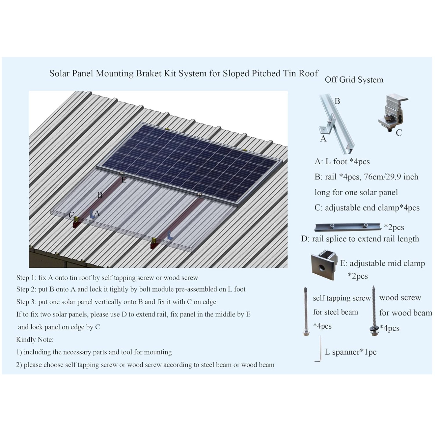 Complete Solar Panel Installation Kit for Tin Roofs