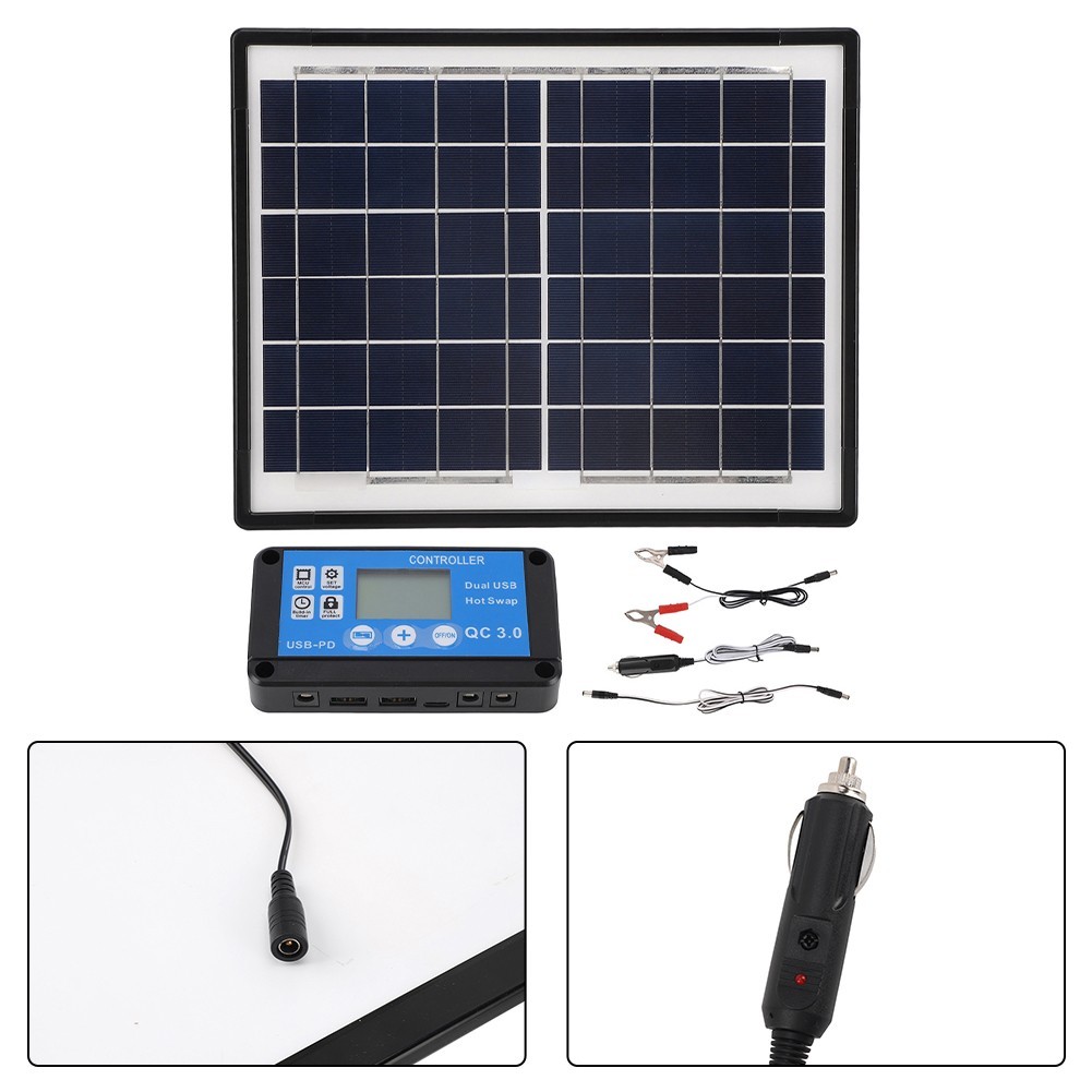 20W 6V Solar Panel for RV Boat and Motorcycle Charging Dual USB Output Ports