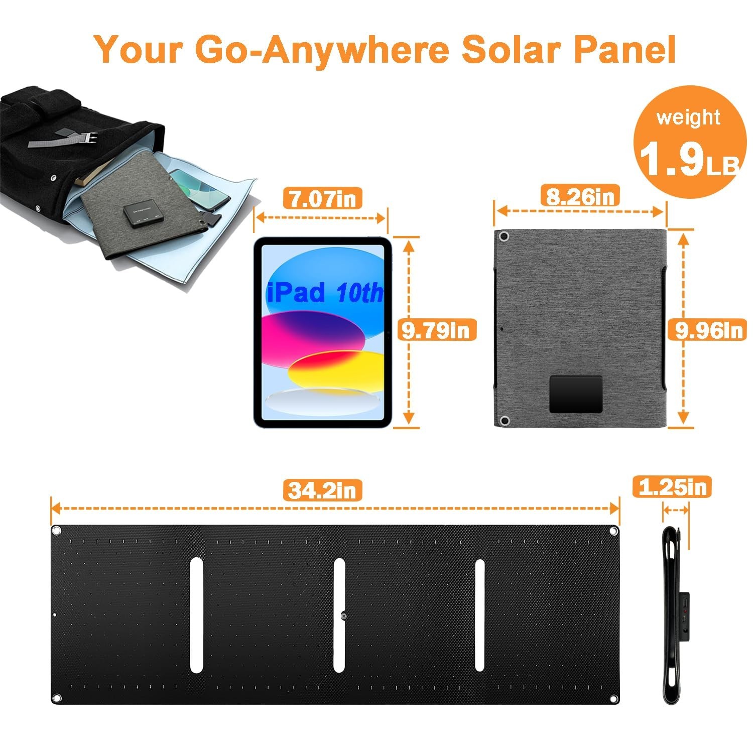 40W Portable Solar Panels,Mini Foldable Solar Panel with DC5.5,USB-C,USB-A Po…