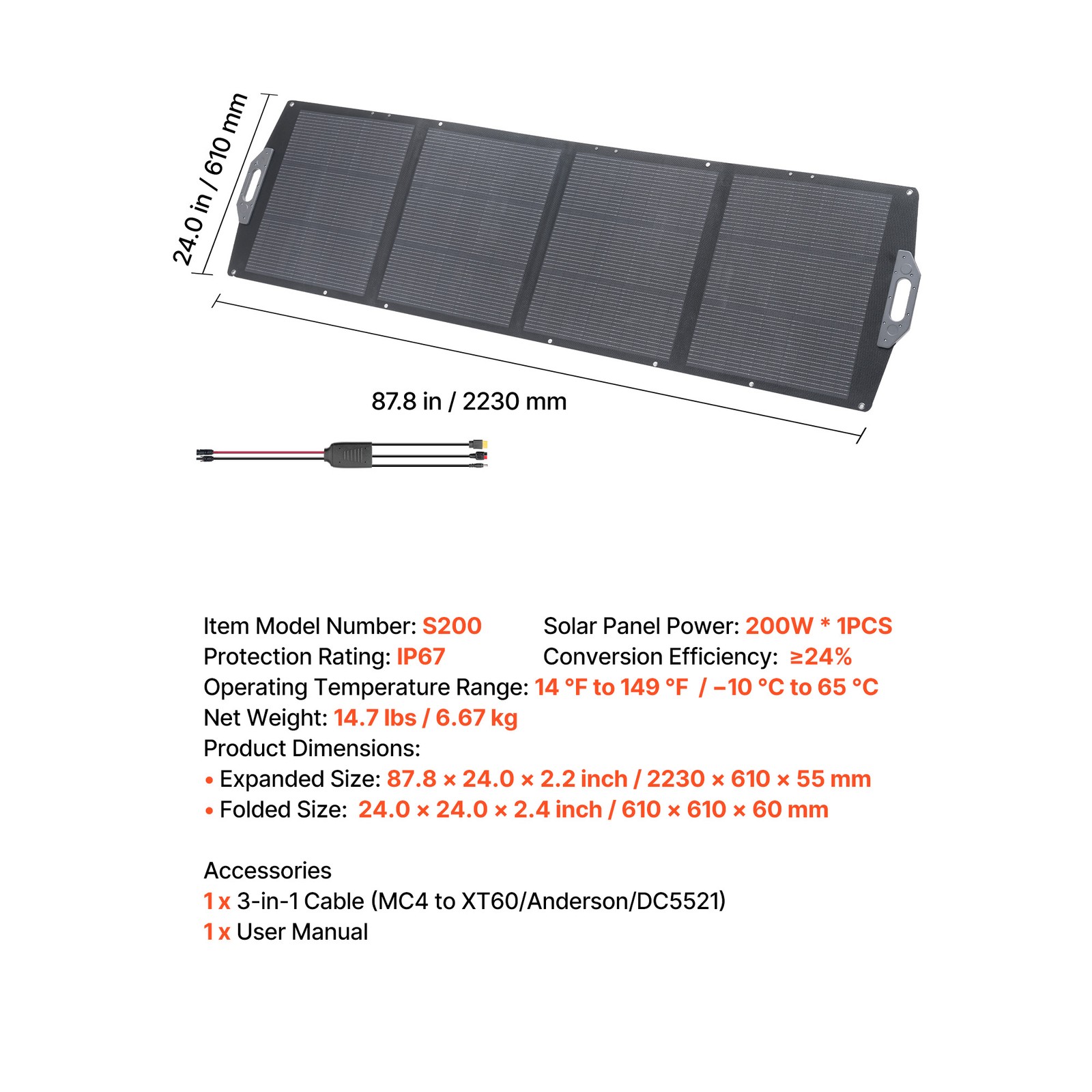 Uimoso 200WPortable Foldable Solar Panel with 24%High-Efficiency Monocrystalline