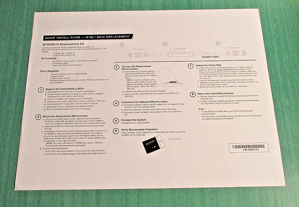 Enphase MICROINVERTER – M190 208V to M19072IG RMA Kit