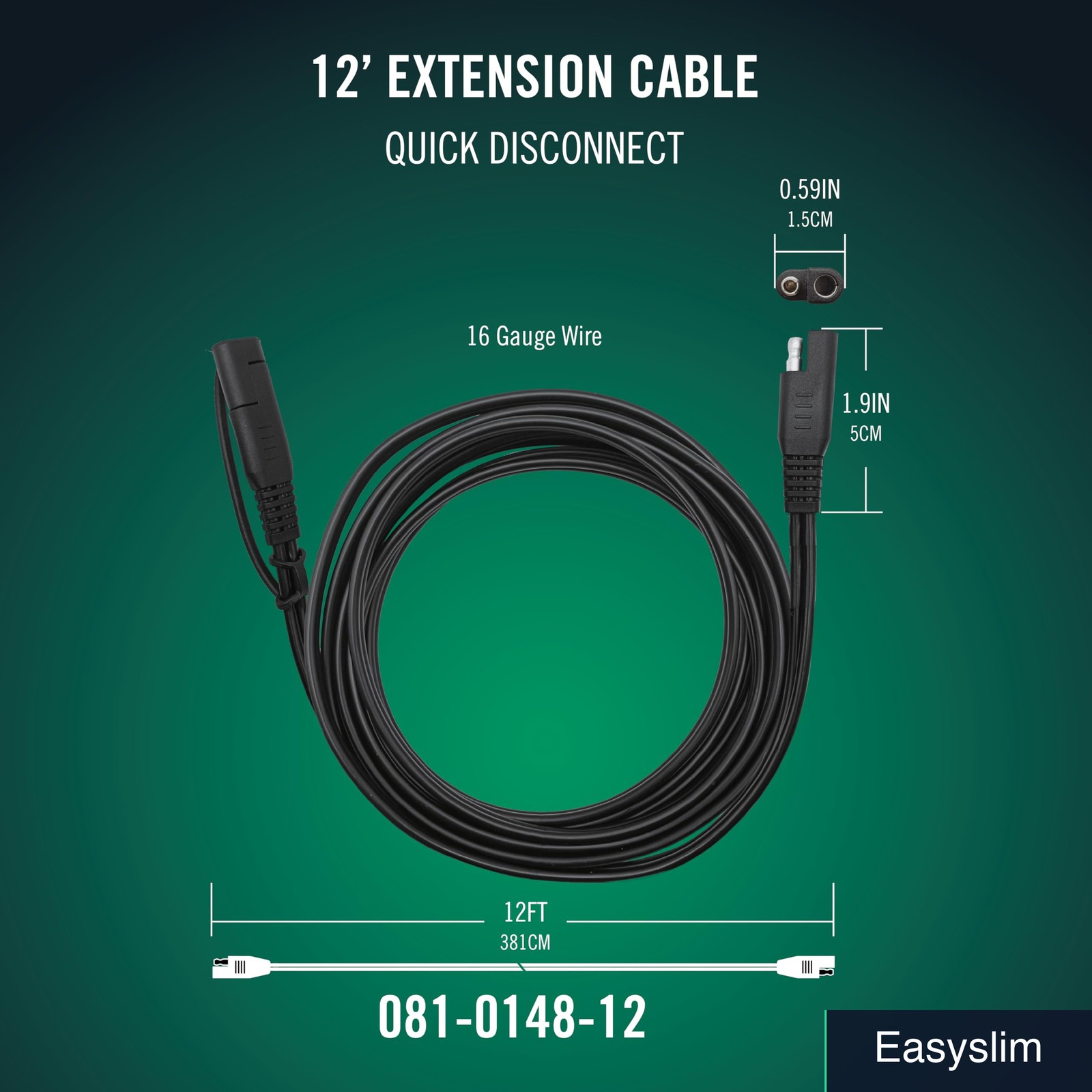 Battery Charger Extension Cable 12 Foot 4 Pack SAE Quick Disconnect Leads