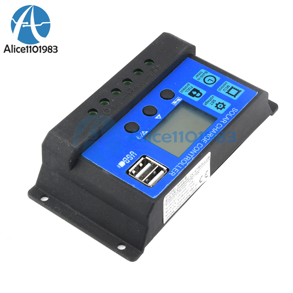 Solar Panel 12V 24V 10A 20A 30A Battery Charge Controller LCD Regulator Dual USB