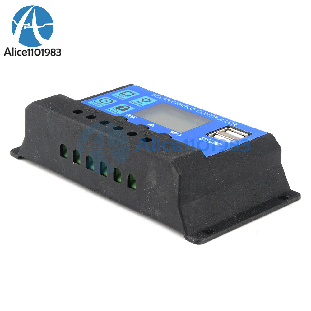 Solar Panel 12V 24V 10A 20A 30A Battery Charge Controller LCD Regulator Dual USB