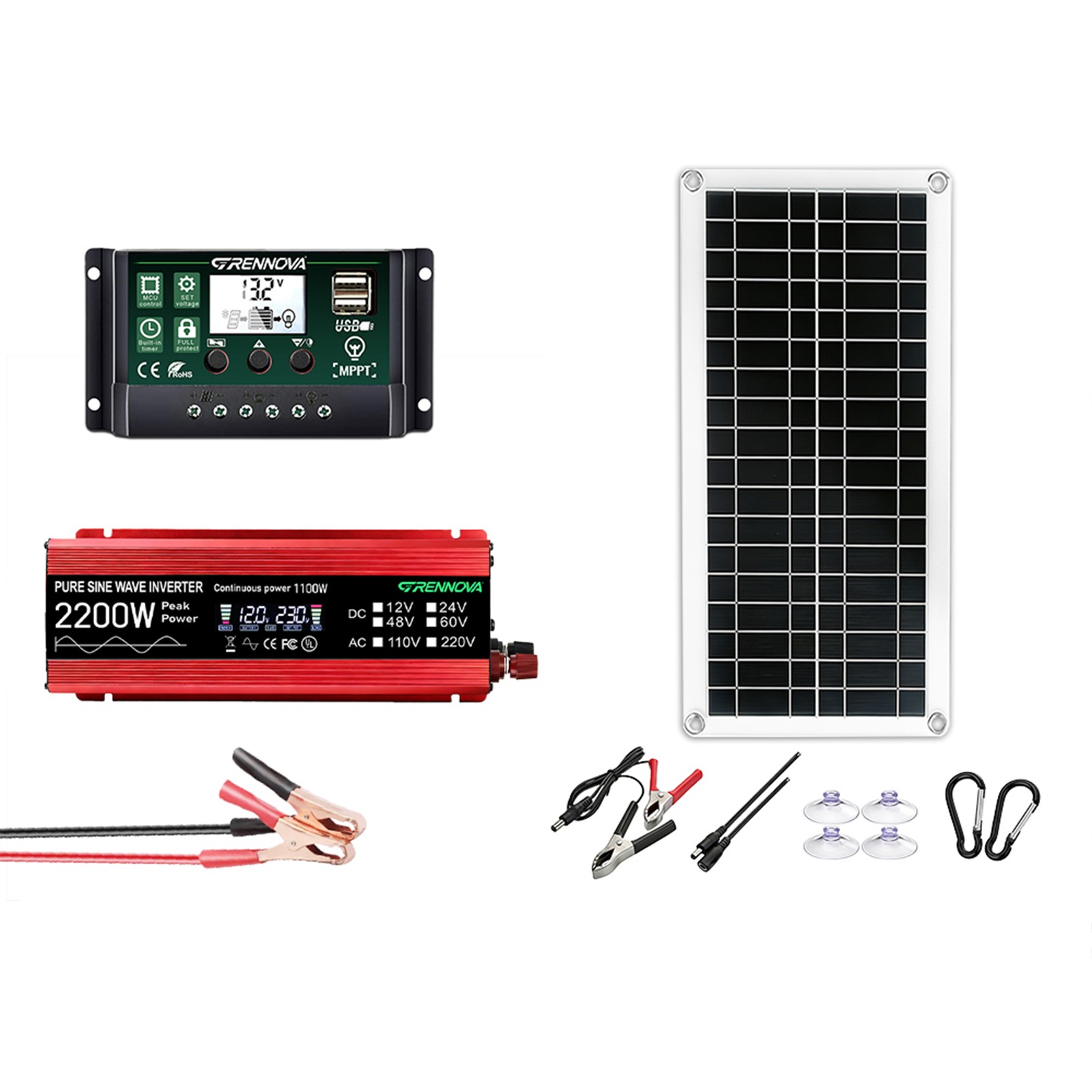 Grennova 2200W Pure Sine Off-Grid Solar Kit Dual Voltage DIY Home Backup Power