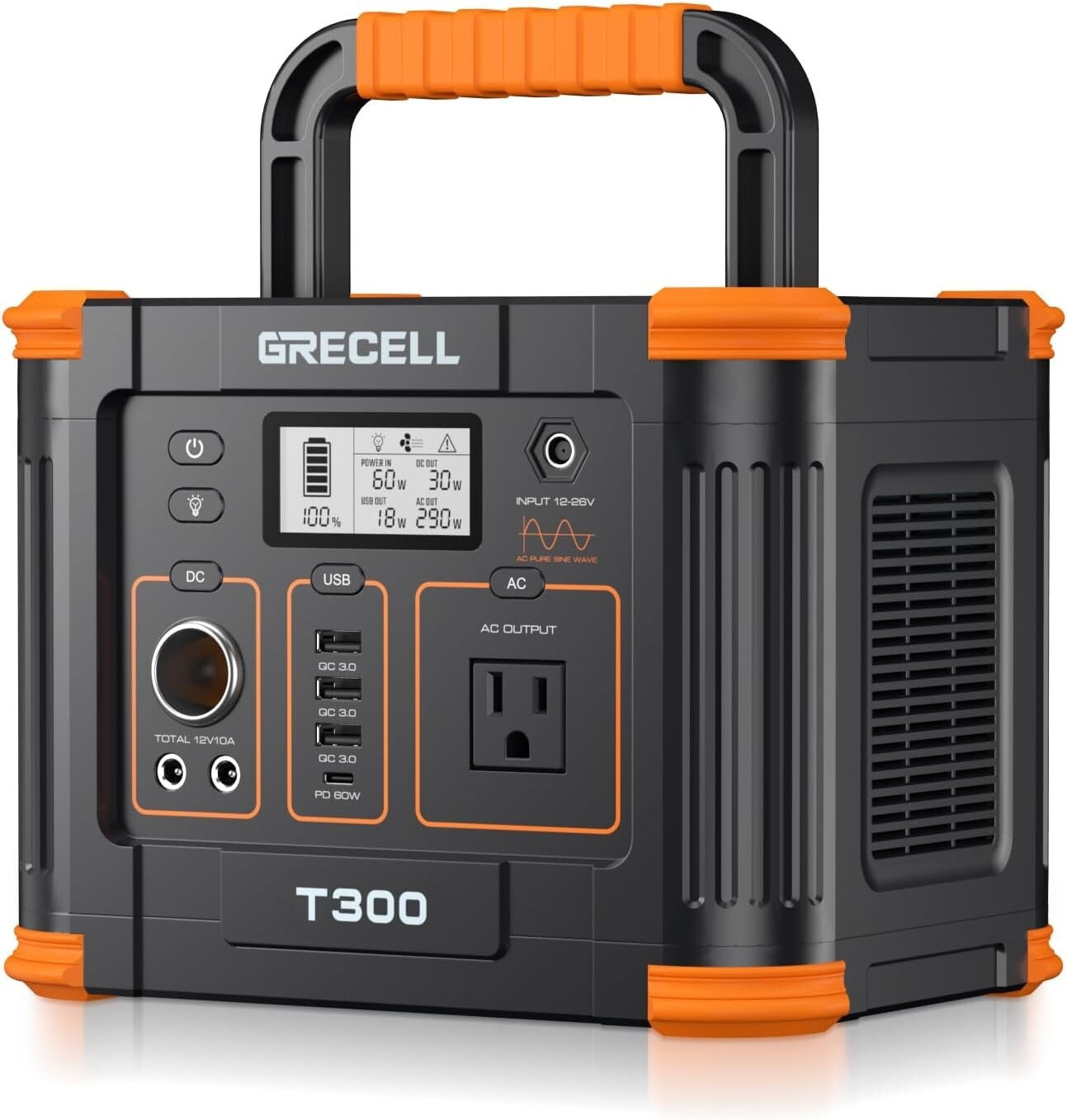 Grecell 300W Portable Power Station 288Wh Solar Generator Backup Battery(used)