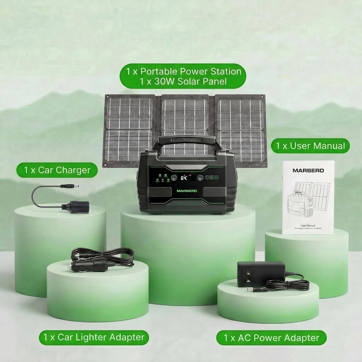 MARBERO 155Wh Solar Generator w/ 30W Panel Portable Power Station AC USB