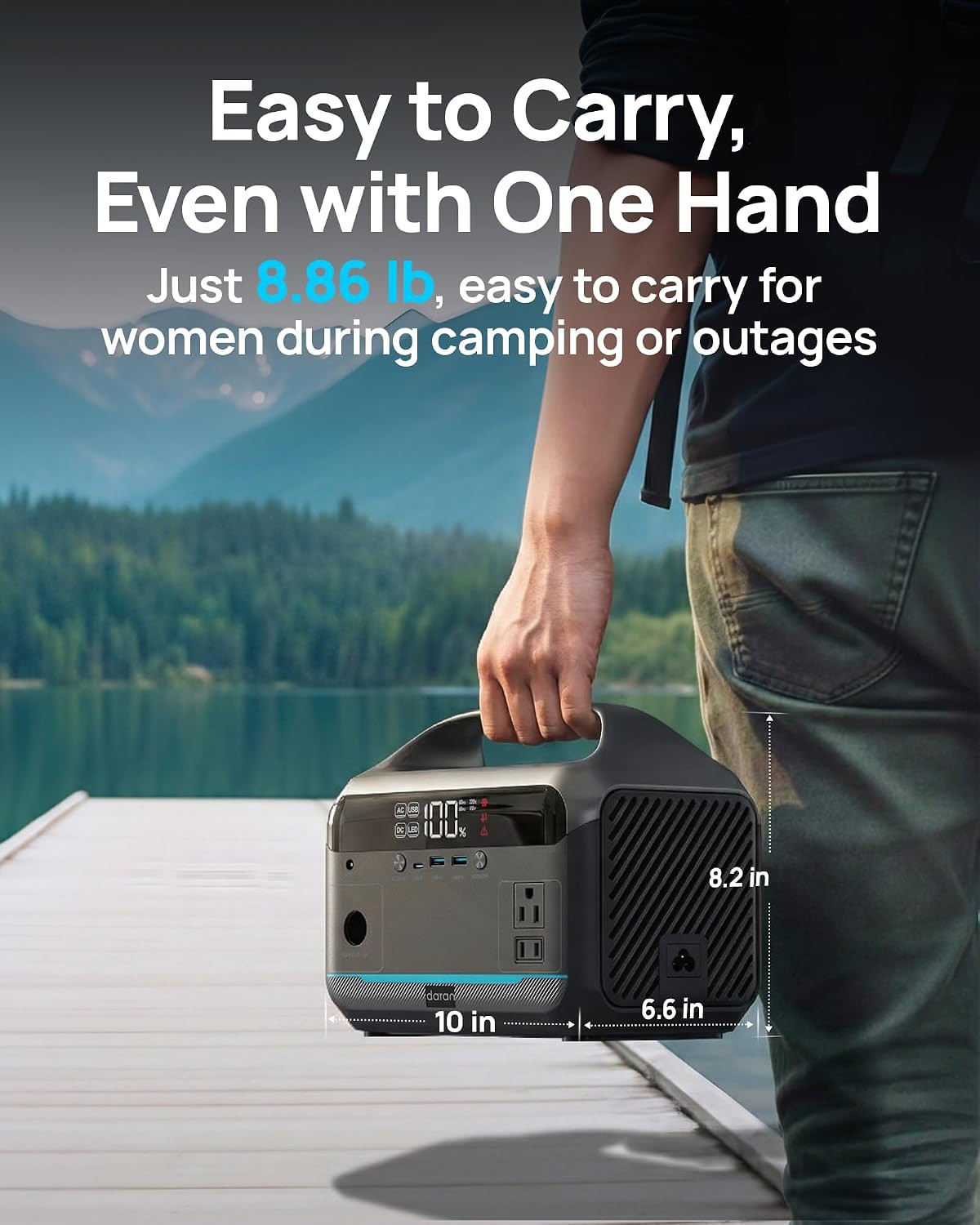 Portable Power Station 600W, 288Wh Lifepo4 Battery Backup Power W/2×600W AC Outl