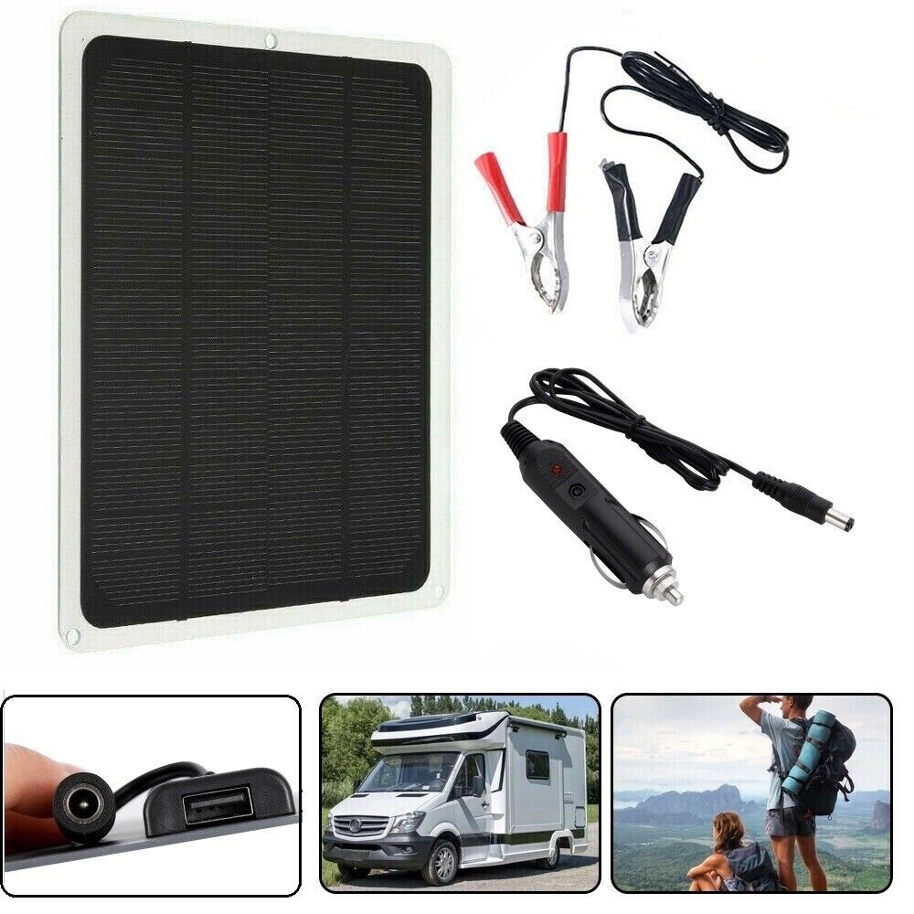 22W Solar Panel 12V Trickle Charger Battery Charger Kit Maintainer Boat Car RV